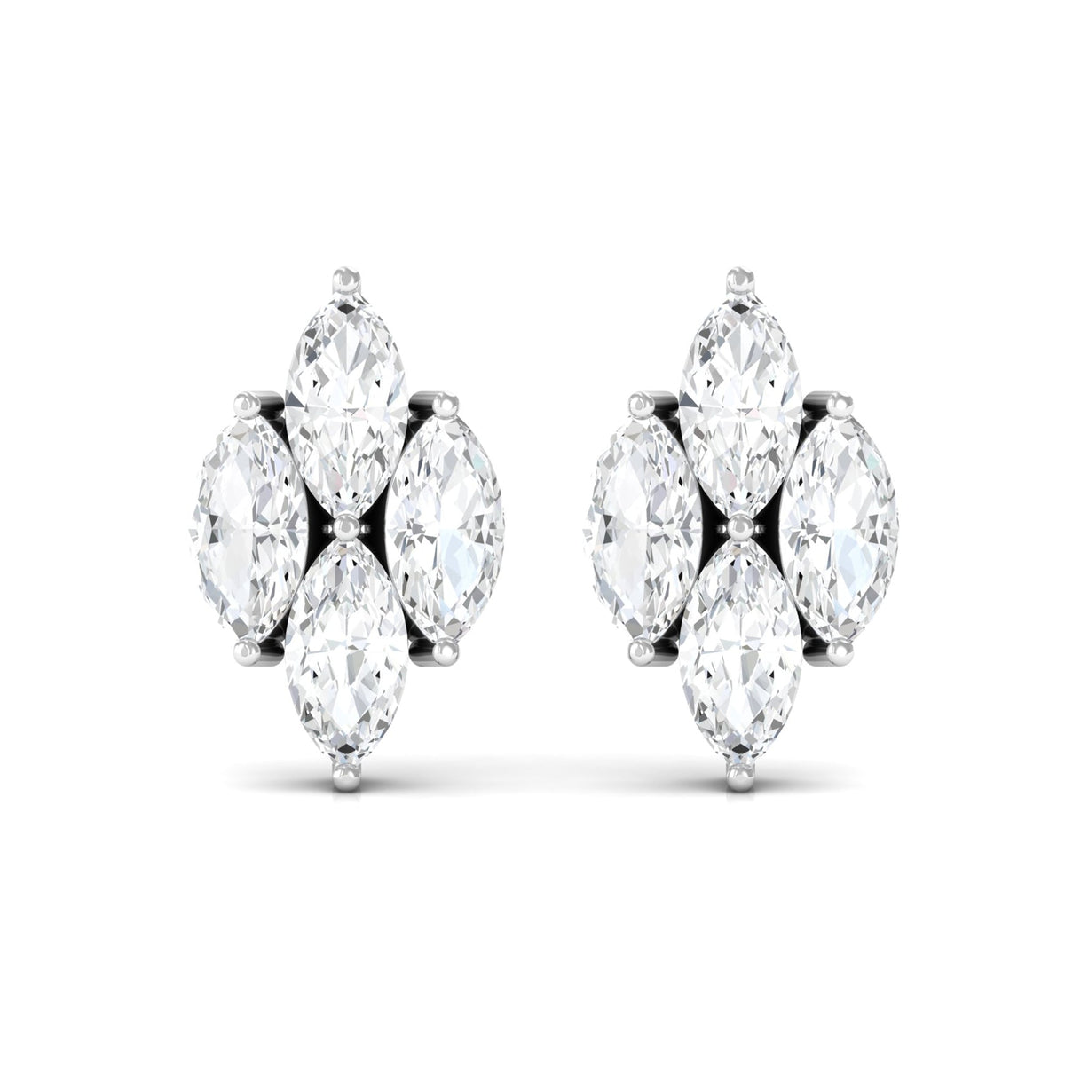 Marquise Cut Real Diamond Cluster Stud Earrings