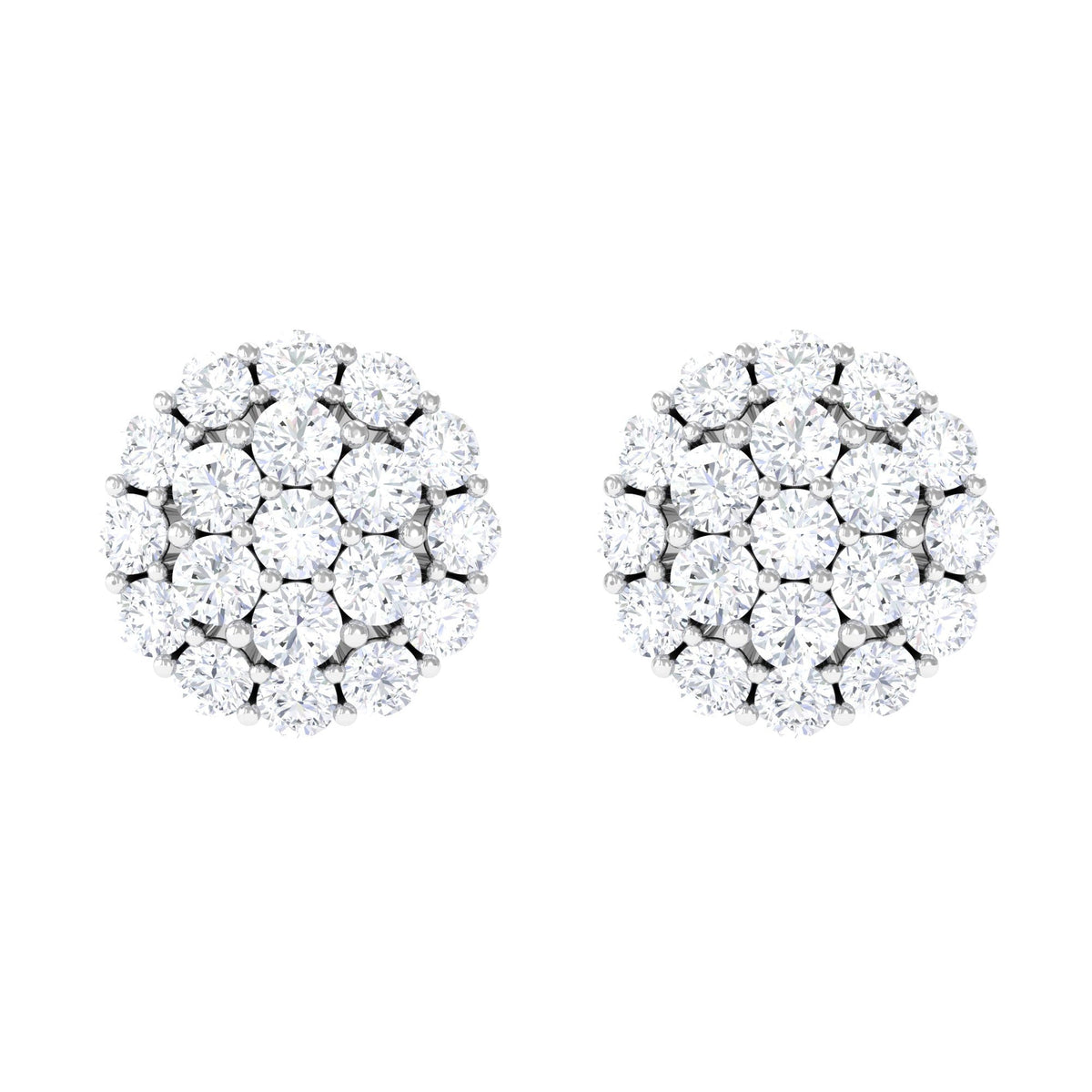 Certified Real Diamond Cluster Stud Earrings