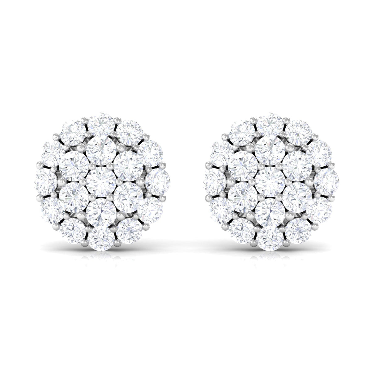 Certified Real Diamond Cluster Stud Earrings
