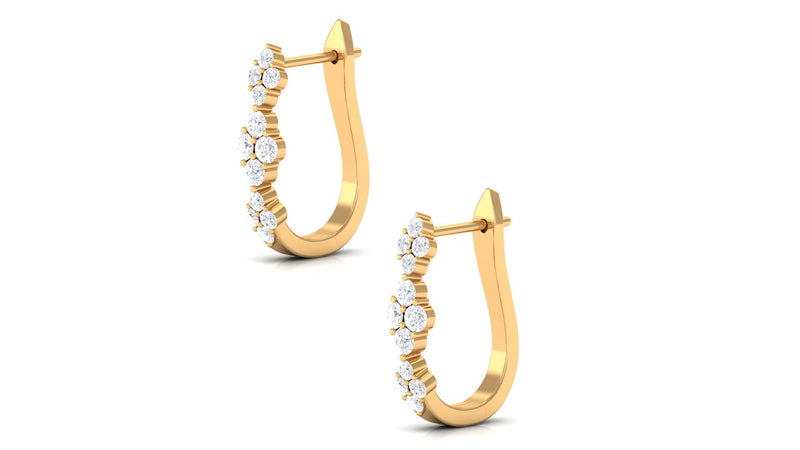 Rosec Jewels Certified Natural Diamond J Hoop Earrings with sparkling diamonds and sleek gold hoops.