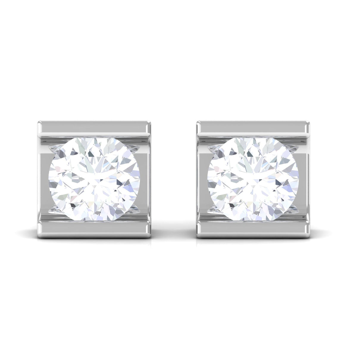 Bar Set Round Diamond Solitaire Stud Earrings