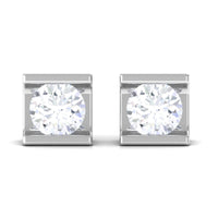 Bar Set Round Diamond Solitaire Stud Earrings