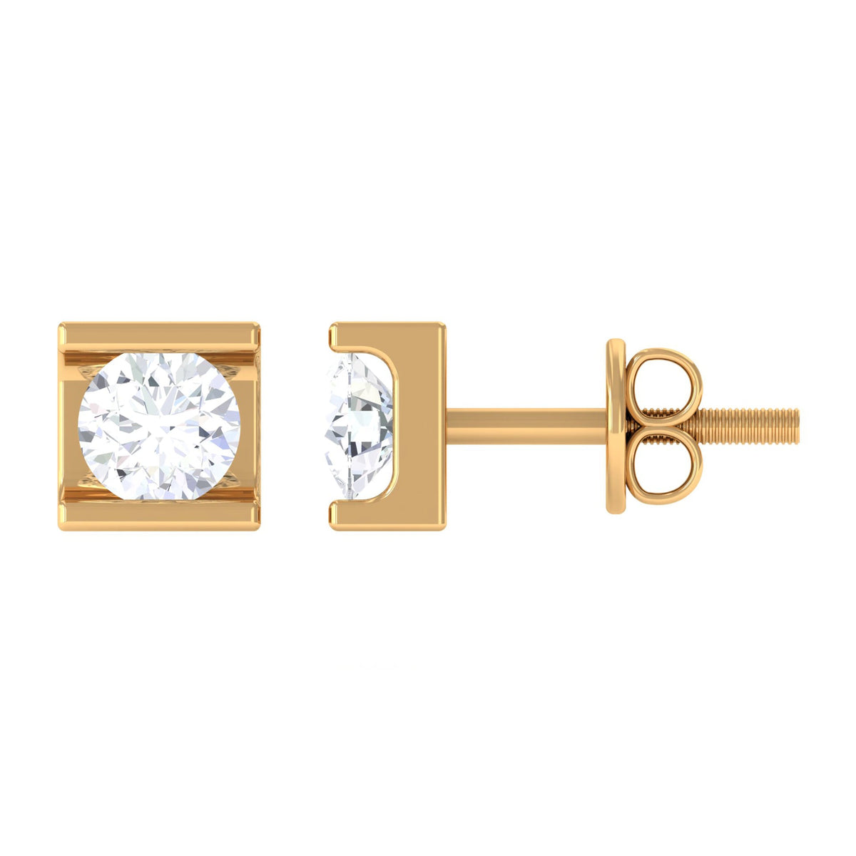 Bar Set Round Diamond Solitaire Stud Earrings