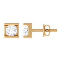 Bar Set Round Diamond Solitaire Stud Earrings