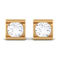 Bar Set Round Diamond Solitaire Stud Earrings