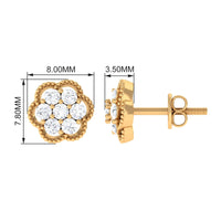 Genuine Diamond Flower Stud Earrings with Screw Back
