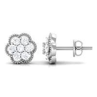 Genuine Diamond Flower Stud Earrings with Screw Back