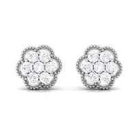 Genuine Diamond Flower Stud Earrings with Screw Back