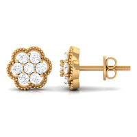 Genuine Diamond Flower Stud Earrings with Screw Back