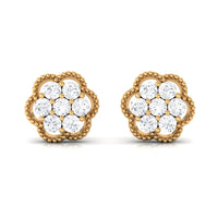 Genuine Diamond Flower Stud Earrings with Screw Back