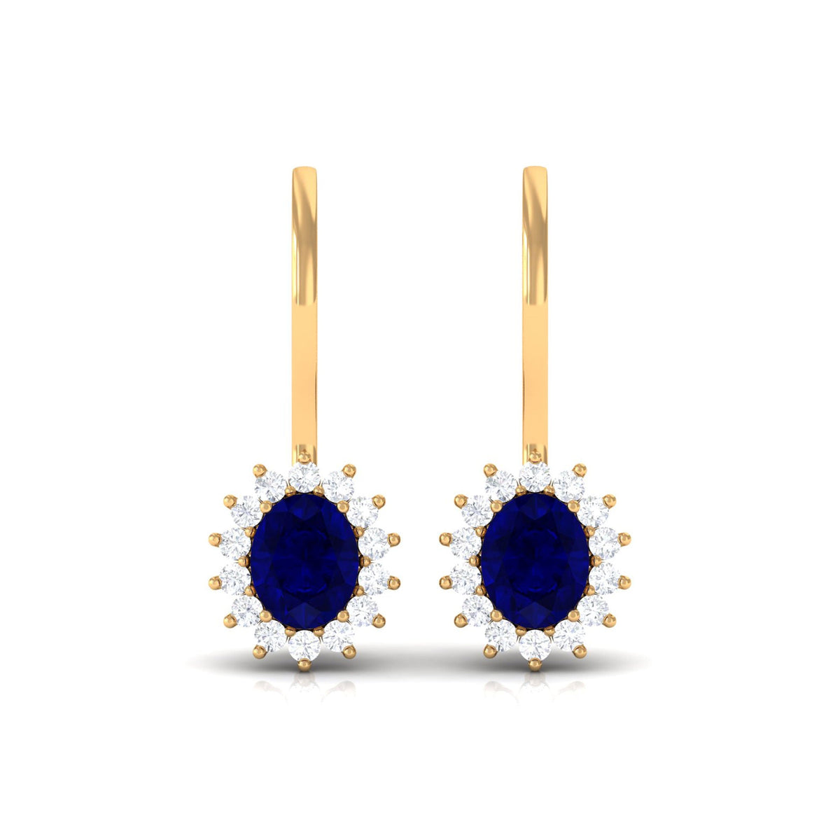1.25 CT Oval Blue Sapphire Drop Earrings with Diamond Halo