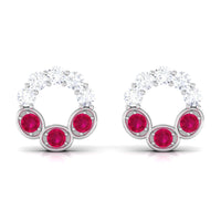 Three Stone Ruby Eternity Stud Earrings with Diamond
