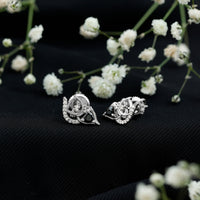 Heart Shape Lab Grown Black and White Diamond Cat Stud Earrings