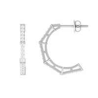 Rosec Jewels 1/2 CT pave set diamond half hoop earrings featuring sparkling diamonds and sleek silver hoops.
