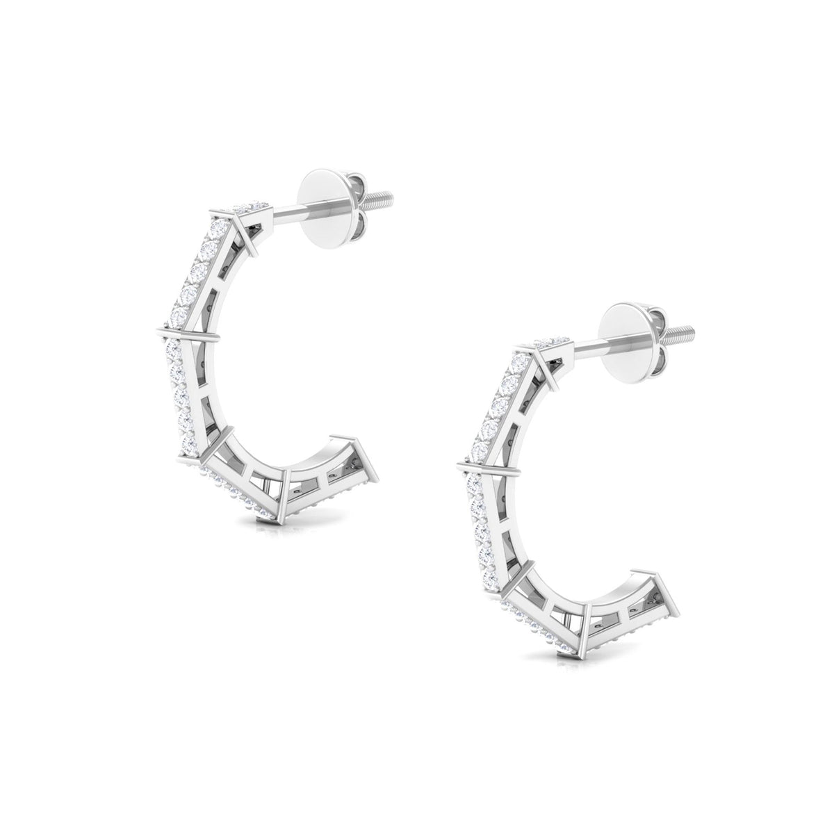 Rosec Jewels 1/2 CT pave set diamond half hoop earrings showcasing sparkling diamonds and sleek gold design.