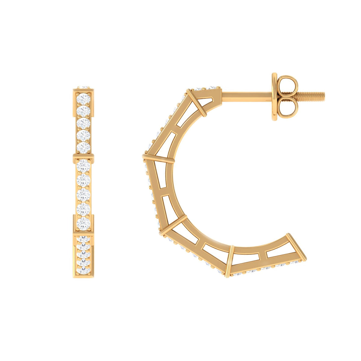 Rosec Jewels 1/2 CT pave set diamond half hoop earrings with sparkling diamonds and sleek gold finish.