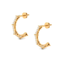 Rosec Jewels 1/2 CT pave set diamond half hoop earrings showing sparkling diamond-studded hoops with a sleek silver finish.