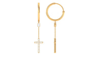 Genuine Diamond Cross Drop Earrings with Hinged Hoop