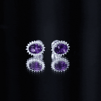 Oval 2.2 Carat Amethyst Stud Earrings With Moissanite Halo