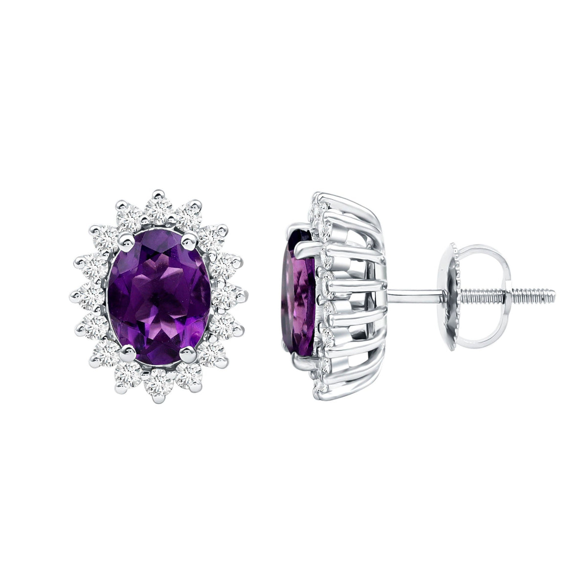 Oval 2.2 Carat Amethyst Stud Earrings With Moissanite Halo