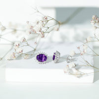 Oval 2.2 Carat Amethyst Stud Earrings With Moissanite Halo