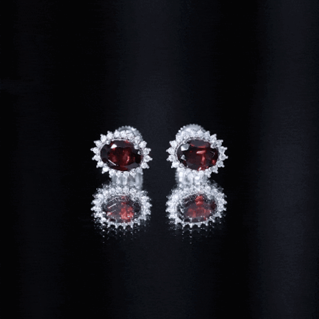 Yellow 3-carat garnet oval stud earrings with moissanite halo from Rosec Jewels, showcasing sparkling gemstone and elegant design.