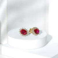 3 Carat Oval Lab Created Ruby Stud Earrings with Diamond Halo