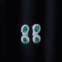 Lab Created Emerald Oval Stud Earrings with Moissanite Halo