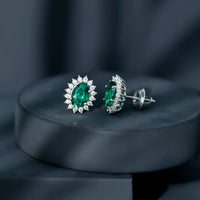 Silver 1.7 Carat Lab Grown Emerald Stud Earrings With Certificate