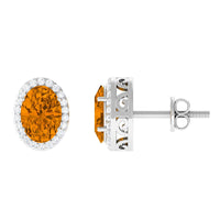 2.25 CT Citrine and Diamond Halo Stud Earrings