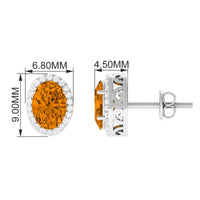 2.25 CT Citrine and Diamond Halo Stud Earrings