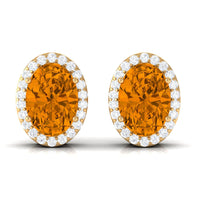 2.25 CT Citrine and Diamond Halo Stud Earrings