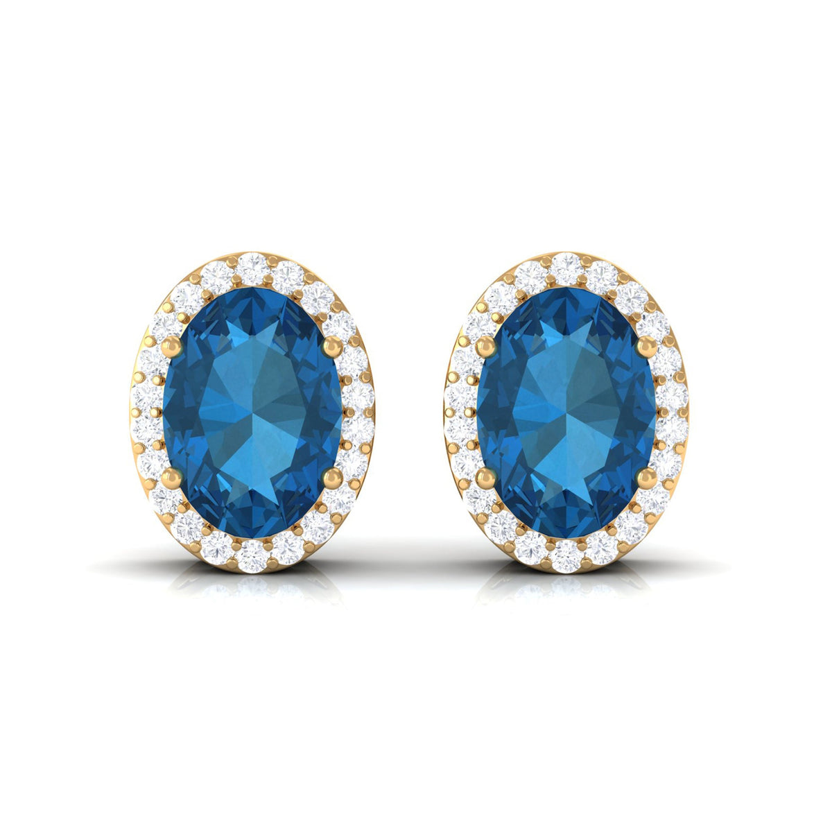 2.50 CT London Blue Topaz and Diamond Halo Stud Earrings
