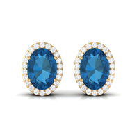 2.50 CT London Blue Topaz and Diamond Halo Stud Earrings