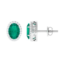 Rosec Jewels 1.75 CT classic emerald and diamond halo stud earrings, featuring sparkling gemstones and intricate metalwork.