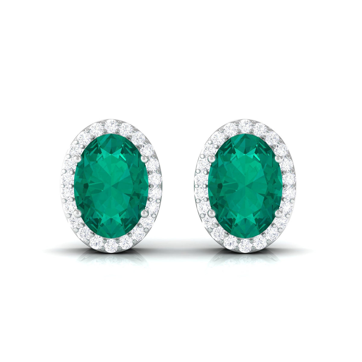 Rosec Jewels 1.75 CT emerald and diamond halo stud earrings featuring classic design with sparkling gemstones and elegant setting.