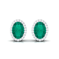 Rosec Jewels 1.75 CT emerald and diamond halo stud earrings featuring classic design with sparkling gemstones and elegant setting.