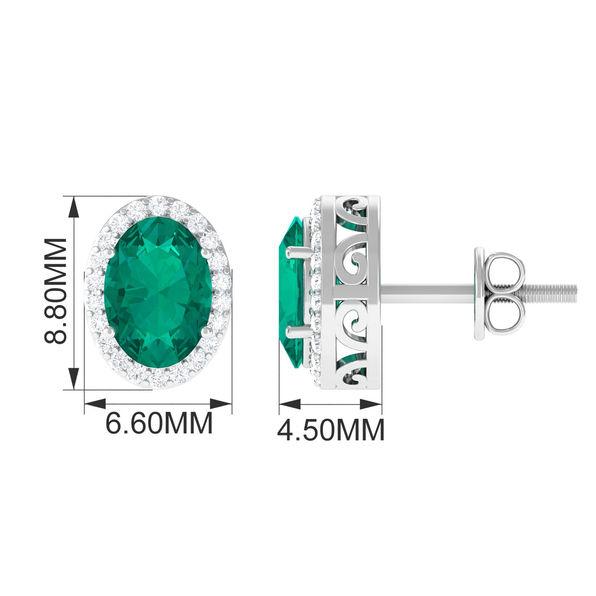 Rosec Jewels 1.75 CT emerald and diamond halo stud earrings featuring classic design and sparkling gemstone accents.