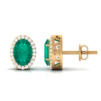 Rosec Jewels 1.75 CT emerald and diamond halo stud earrings showcasing classic design with sparkling gemstones.