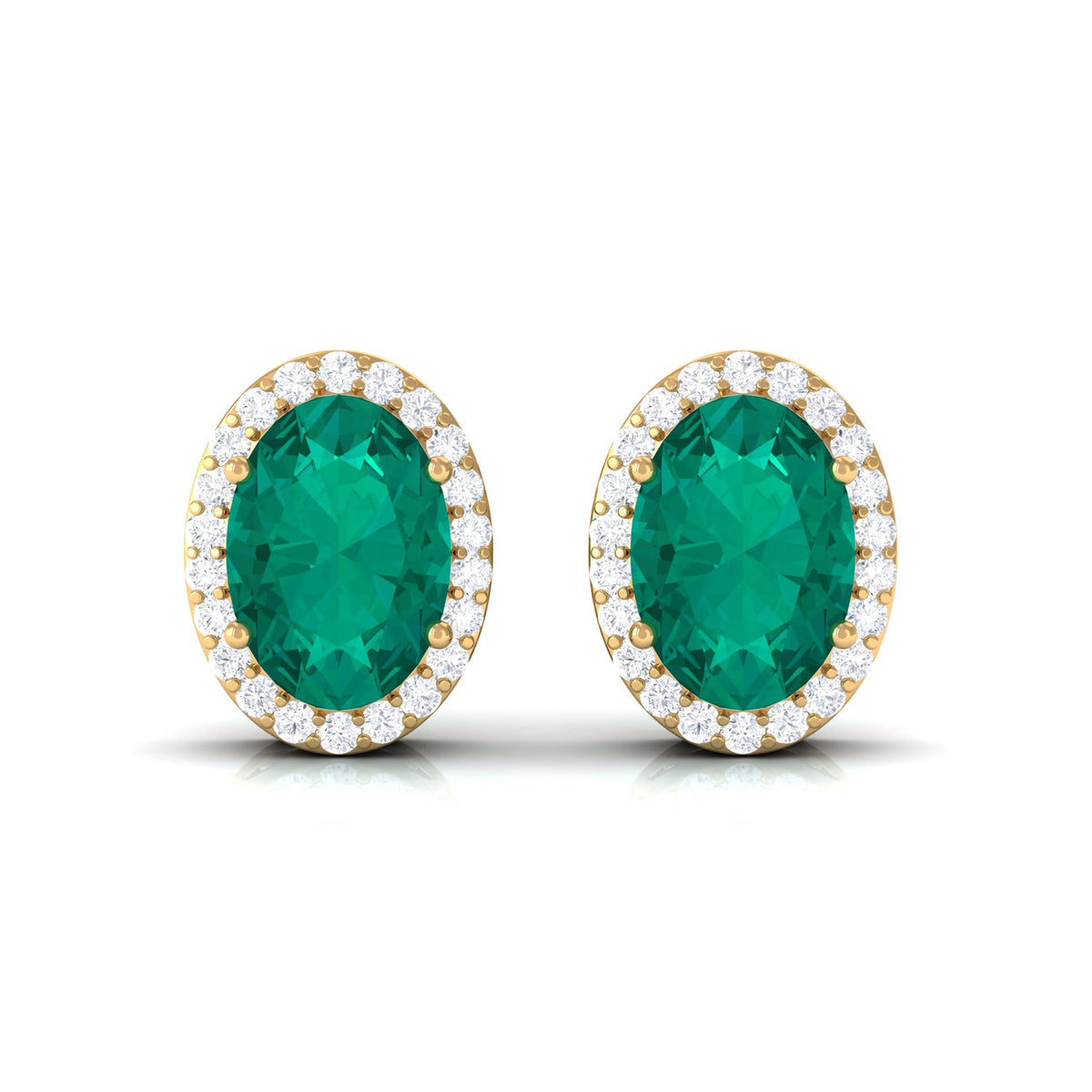Rosec Jewels 1.75 CT emerald and diamond halo stud earrings showcasing classic design with sparkling gemstones and elegant settings.