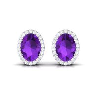 Certified Natural Amethyst Stud Earrings with Diamond Halo