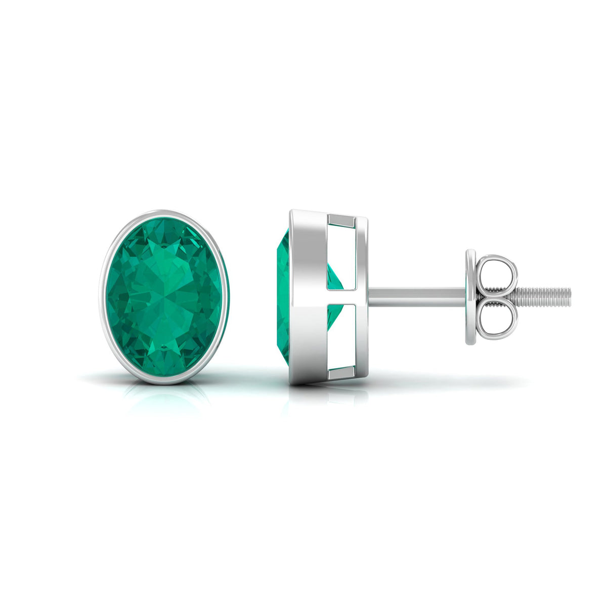 1.75 CT Bezel Set Oval Cut Emerald Solitaire Stud Earrings