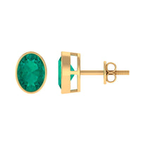 1.75 CT Bezel Set Oval Cut Emerald Solitaire Stud Earrings