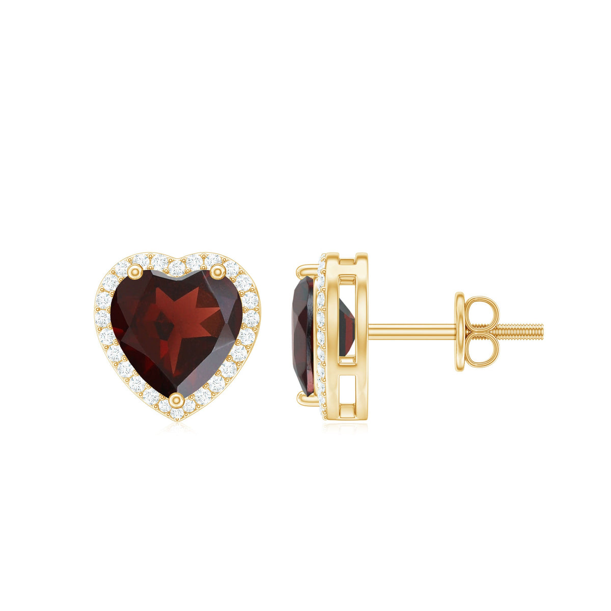 8 CT Heart Shape Garnet Stud Earrings with Diamond Halo