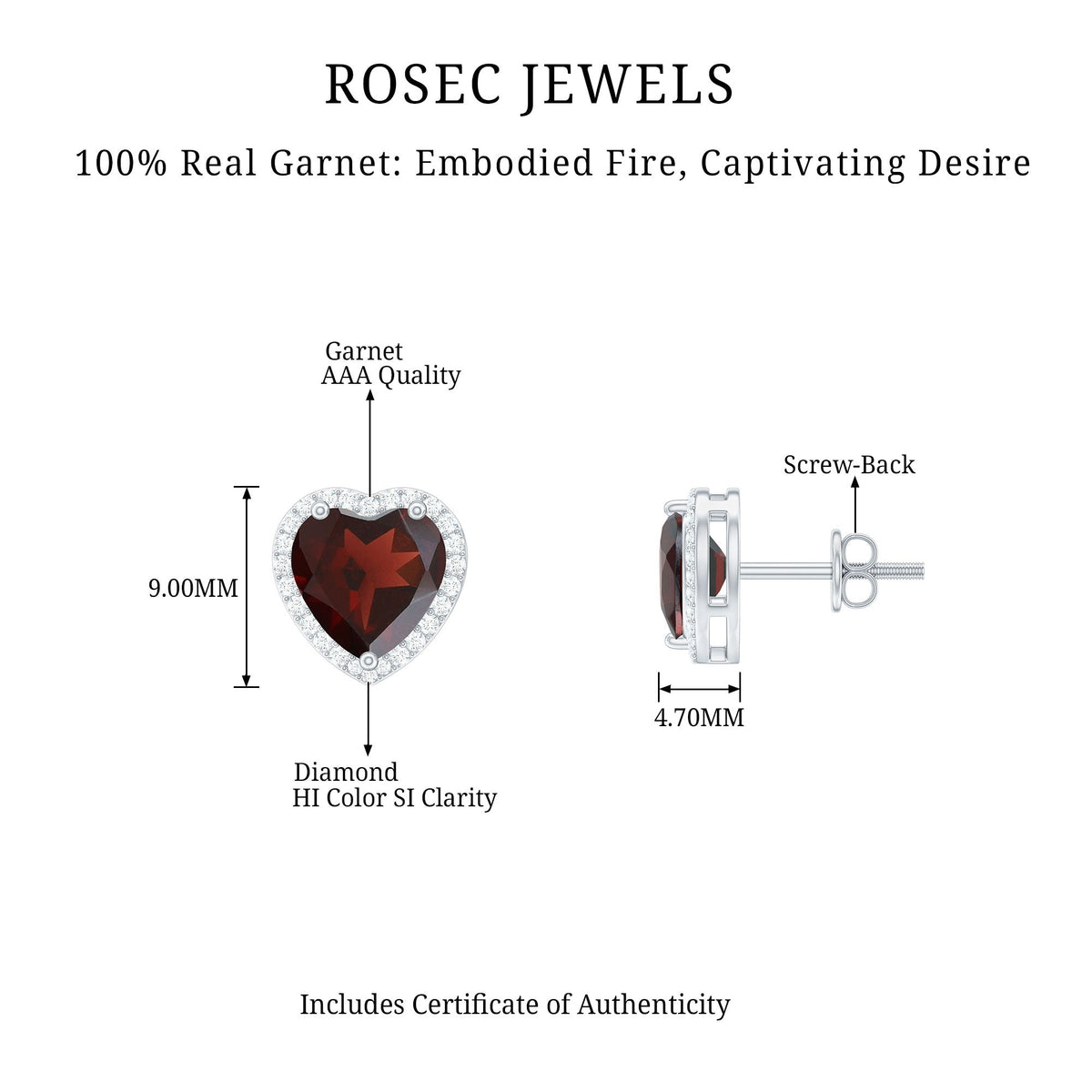 8 CT Heart Shape Garnet Stud Earrings with Diamond Halo
