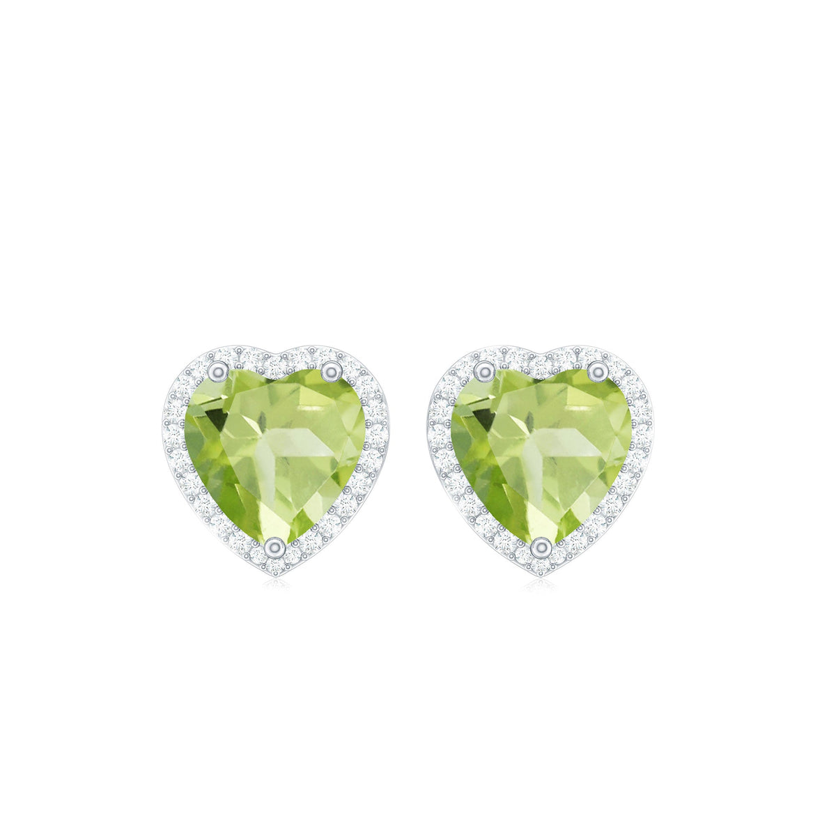 Certified Real 4 Carat Peridot Heart Earrings with Moissanite Halo