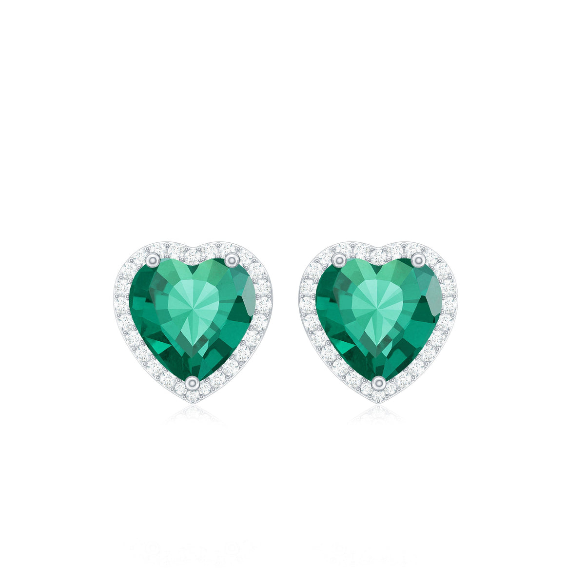 Lab Created Emerald Heart Stud Earrings with Diamond Halo