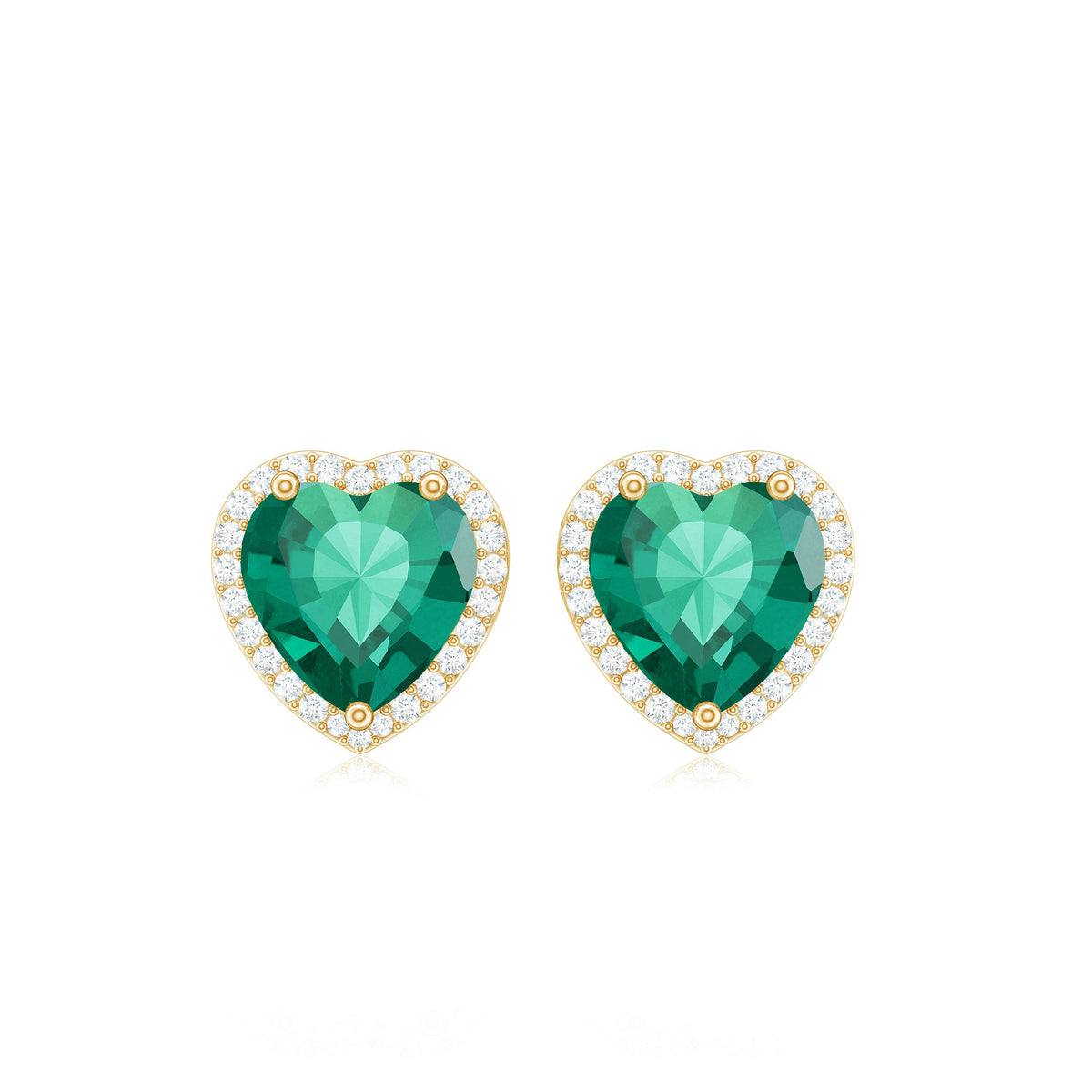 Lab Created Emerald Heart Stud Earrings with Diamond Halo