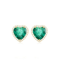 Lab Created Emerald Heart Stud Earrings with Diamond Halo