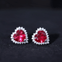Lab Created Ruby Heart Studs with Diamond Halo